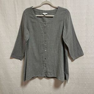 J Jill Pure Jill Cotton Button Up Gray Top Blouse